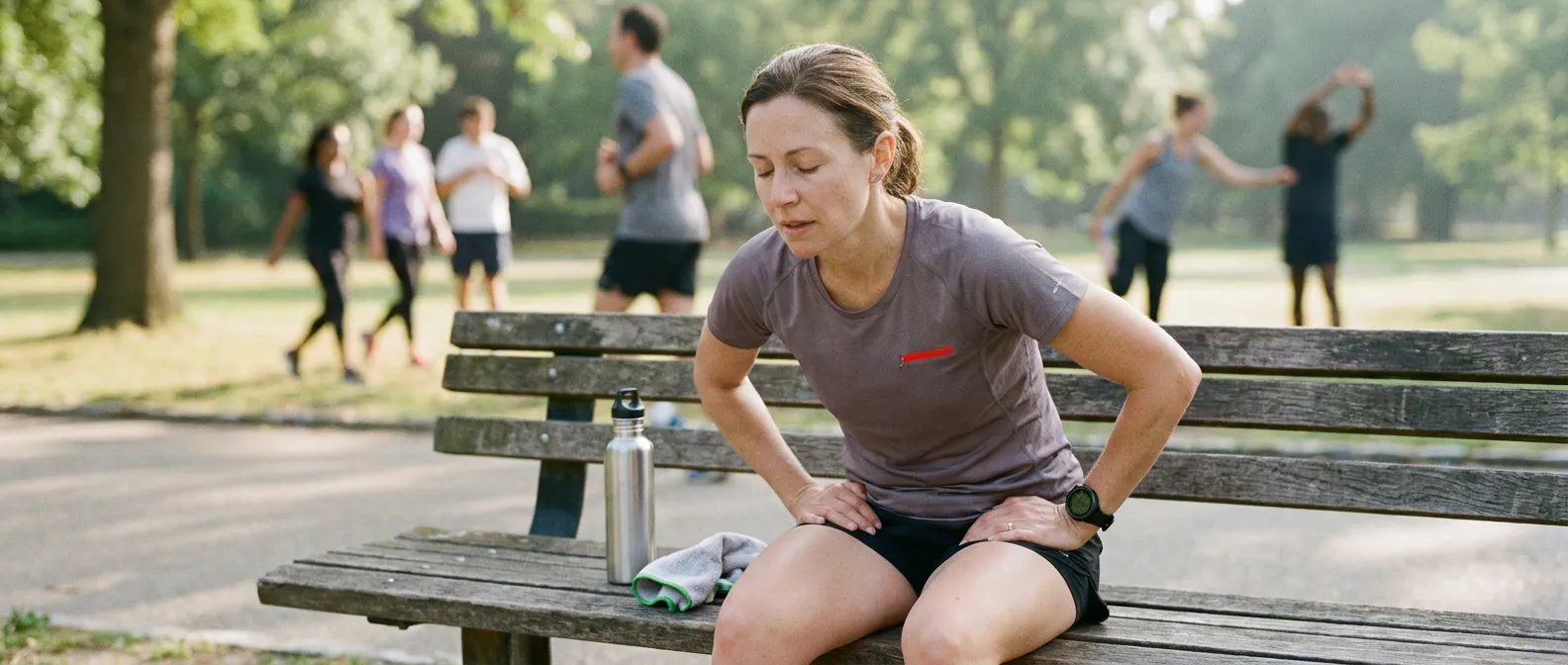 Erschöpfte Person nach dem Training mit Kreislaufschwindel